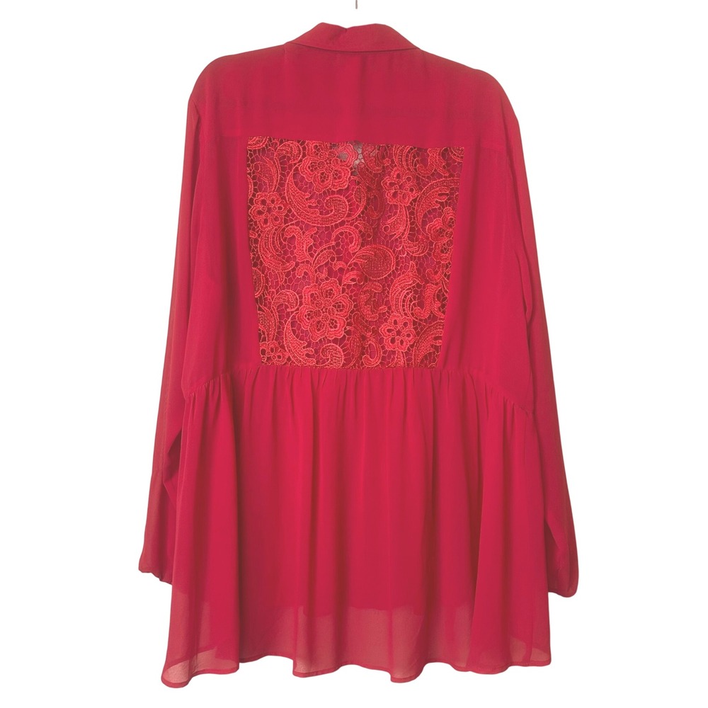 Torrid Red Lace Back Button Front Peplum Tunic Top 3X Party Holiday Going Out
